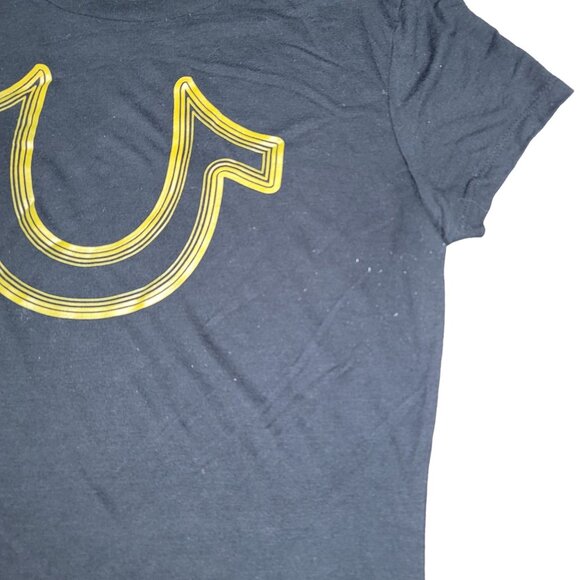 True Religion Black Graphic Tee With Yellow Horseshoe Logo Women's Medium - Picture 4 of 4